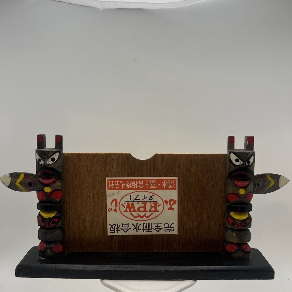 Vintage Wooden Totem Pole Postcard Letter Holder Desk Organizer Japan
